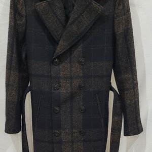 Zara Men’s Front Button Plaid Trench Coat